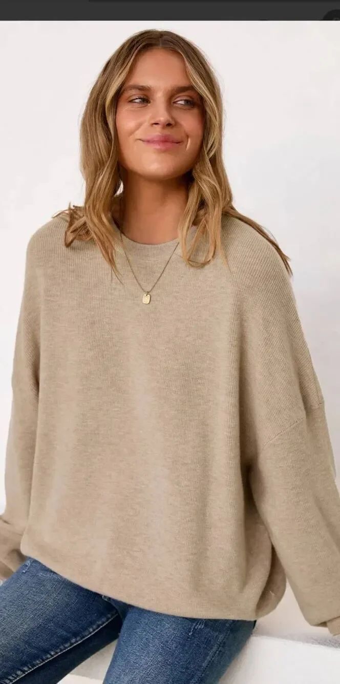 Arach&Cloz Women's Wool Blend Oversized Crewneck Fall Casual Sweater Size L - Picture 8 of 8